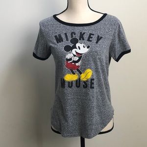 Mickey Mouse Distressed Gray Ringer Tee Sz L